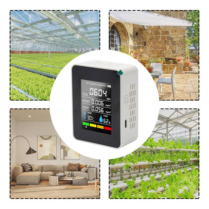 5 in 1 Air Quality Monitor CO2 TVOC HCHO Detector Temp Humidity USB Rechargeable