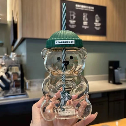2026 Limited Edition Barista Style Star Bear Glass Cup 20Oz with Straw - Brand New Gift Edition