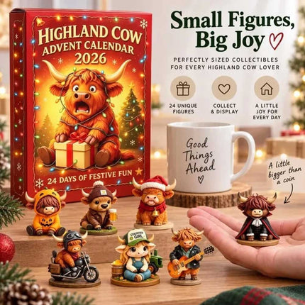 Highland Cow 3D Silicone Figurines Advent Calendar 2026, 24 Days Christmas Countdown Gift for Cow Lovers