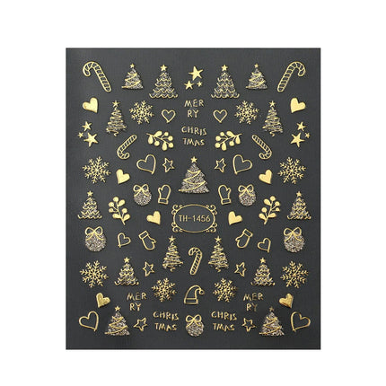 2 Sheets Christmas Gold Self-Adhesive Nail Art Stickers Manicure Decor Decals