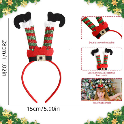 Christmas Elf‑Hat Headband with Santa Legs Ornament, Festive Party Headwear Decoration