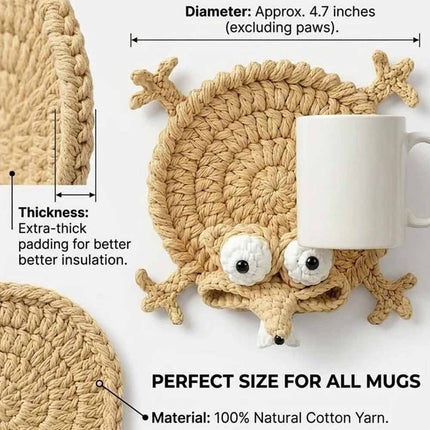 Handmade Crochet 3D Animal Coaster Cute Knitted Round Mug Rug, Heat Resistant Drink Cup Mat for Home Table Decor