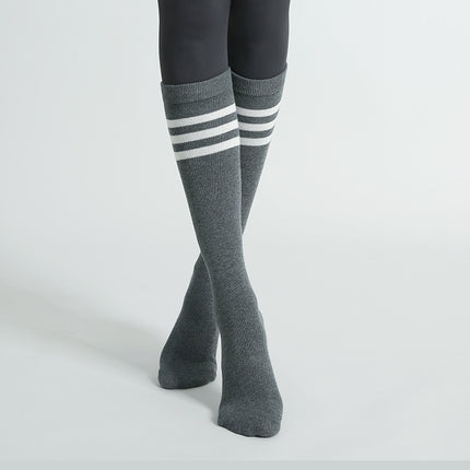 Women's Mid-Calf Striped Yoga Socks, Non-Slip for Indoor Floor Workout