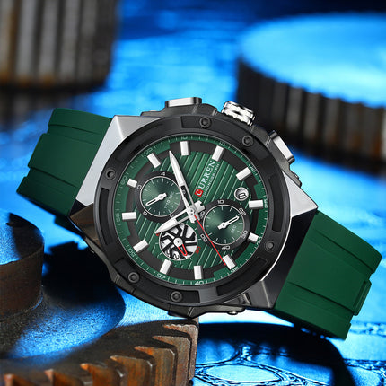 Men's Military Style Wristwatch, Calendar Display Silicone Strap Sports Watch for Boys 8462