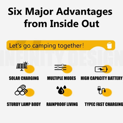 Solar Camping Lantern Flashlight LED USB Rechargeable Tent Lamp Portable Outdoor Lighting