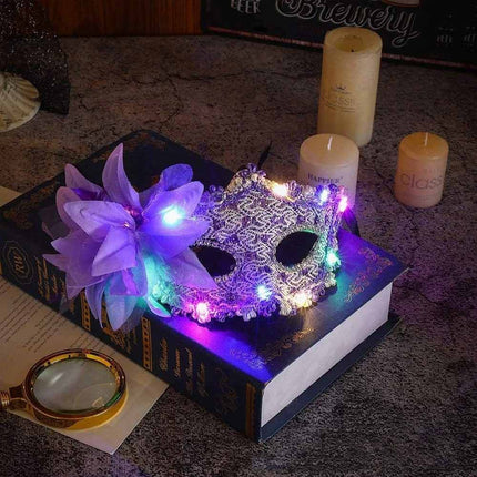 2 Pack Women Lace Light‑Up Masquerade Mask with Side Flower, Carnival Party Costume Accessory