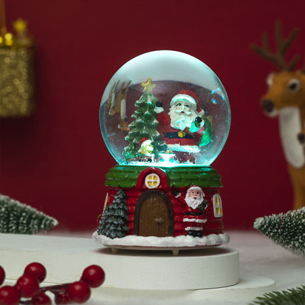 Christmas Musical Santa Snow Globe 12cm, Colour Changing LED Light, Tabletop Xmas Indoor Decoration