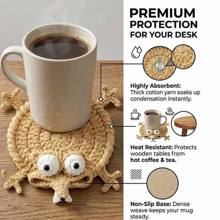 Handmade Crochet 3D Animal Coaster Cute Knitted Round Mug Rug, Heat Resistant Drink Cup Mat for Home Table Decor