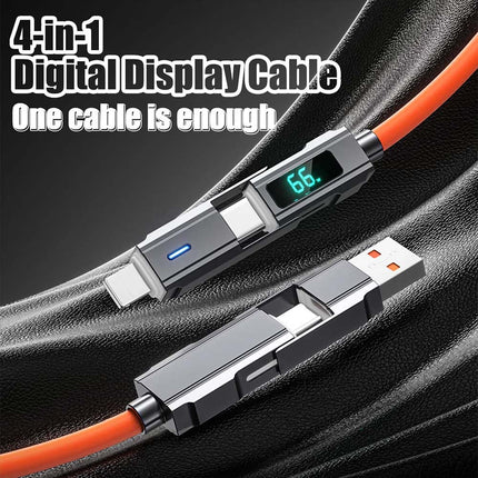 4-in-1 Digital Display USB Type-C PD 100W Fast Charging Cable for iPhone & Android