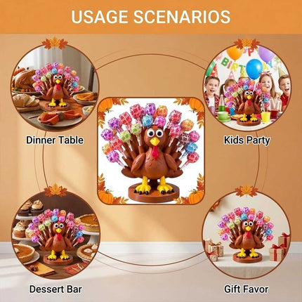 Thanksgiving Turkey Lollipop Holder, 3D Printed Turkey Candy Lollipop Stand for Thanksgiving Table Decor
