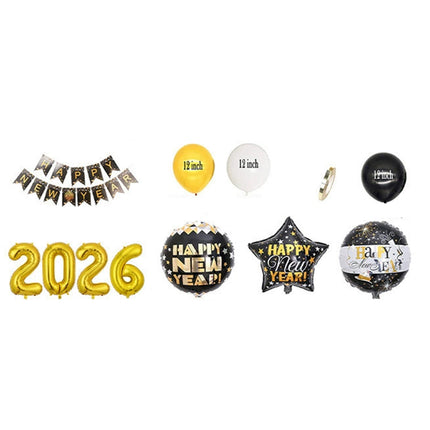 Large Happy New Year 2026 Balloons Set NYE Party Decorations 2026