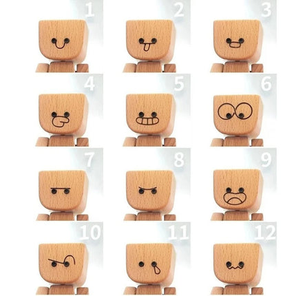 New Shaking Wooden Man Figure Decoration with 12 Magnetic Expressions Fun Swinging Desktop Ornament