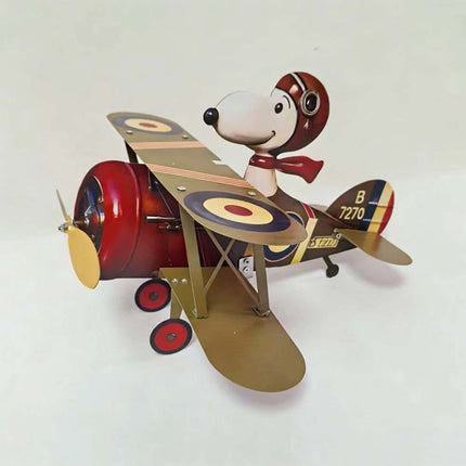 Cartoon Pilot Biplane Wind Spinner – Vintage Metal Windmill for Outdoor Garden & Yard Art Decor