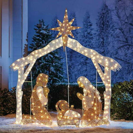 Light-Up Nativity Scene Christmas Outdoor Decoration with LED Lights Patio Lawn