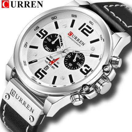 Men's Business Casual Quartz Wrist Watch, Leather Strap Analog Male Dress Watch