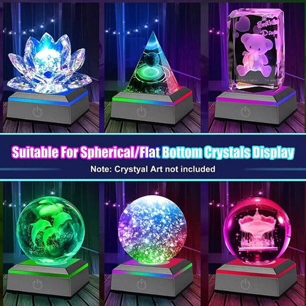 Square/Round 3D LED Light Base Display Stand Holder For Crystal Art Glass Base