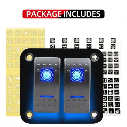 2 Gang Rocker Switch Panel Blue LED Waterproof Car Marine Boat RV 12V 24V