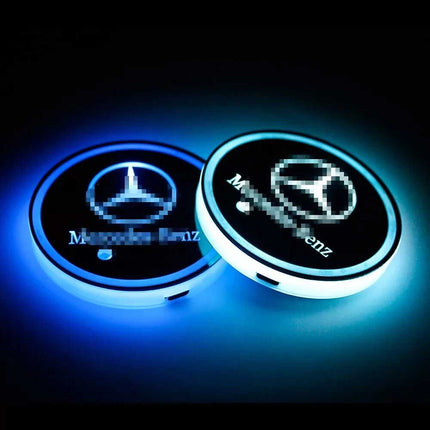 2Pcs RGB LED Car Cup Holder Light Mats Universal Interior Drink Coaster Lights
