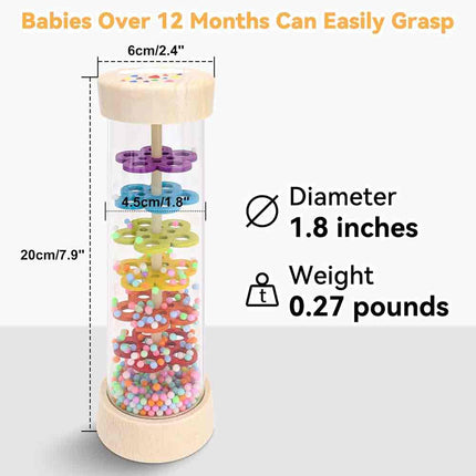 Wooden Rattle Rain Stick Toy, Montessori Musical Sensory Toy 6-12 Months