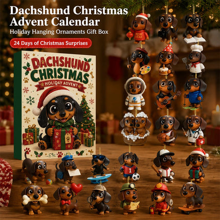 2026 Dachshund Advent Calendar, 2D 24‑Day Christmas Countdown with Acrylic Hanging Ornaments, Gift for Dog Lovers