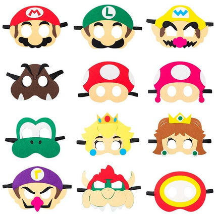 12PC Cartoon Mario Felt Costume Masks Party Supplies Favors Decoration Gift
