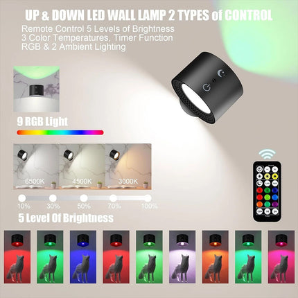 Rechargeable RGB LED Wall Sconce Lights, Magnetic Wall Mounted Night Lamp with Remote Control