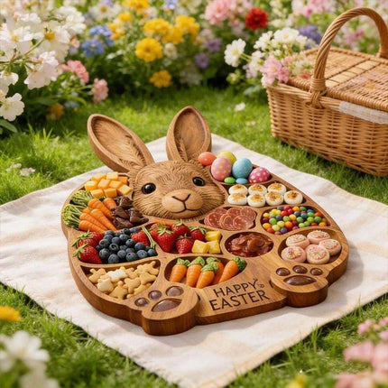 Easter Bunny Wooden Serving Platter, Ideal Gift, Easy to Clean, 14" X 14", Kitchen Essentials