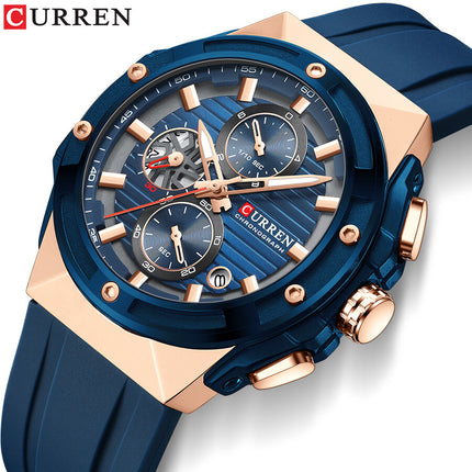 Men's Sports Quartz Wrist Watch with Calendar, Silicone Strap Casual Male Daily Watch