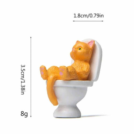 Cat On Toilet Statue Landscape Figurine Miniatures Ornament Home Decorations