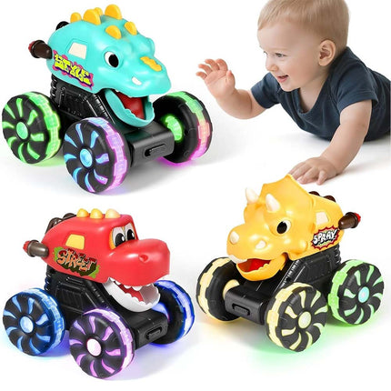 3X Dinosaur Light Up Monster Truck Toys, Press and Go Car Play Set, Fun Gift for All Ages