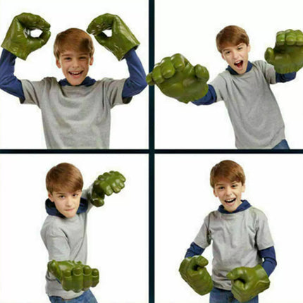 Pair of Green Plush Smash‑Fist Gloves, Kids Role‑Play Soft Toy Gloves for Party Cosplay