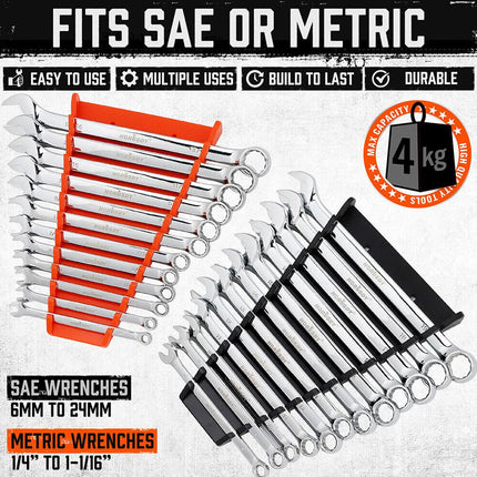 2-Pack Magnetic Wrench Organizer – Holds 24 Spanners – Tool Storage Rack for Workshop