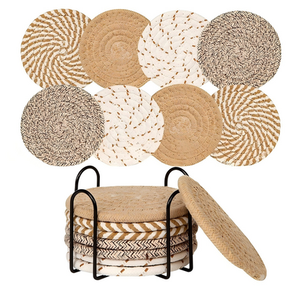 8Pcs Non-Woven Drink Coaster Set, Non-Slip Heat Resistant Cup Mats with Decorative Iron Frame