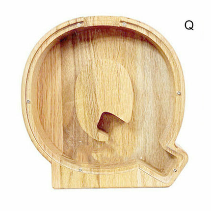 Wooden Piggy Bank Funny Letter/Alphabet Coin Saving Money Box Kids Adults Gift