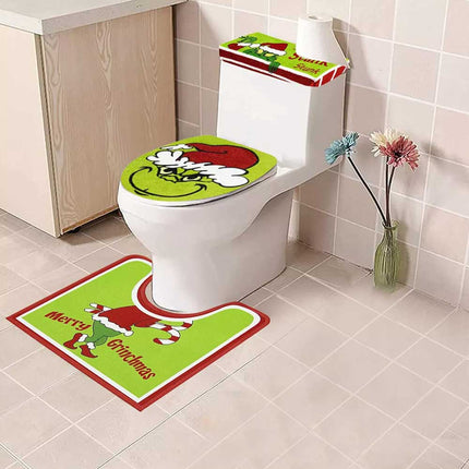 NEW Christmas Grinchs Bathroom Decor Set Toilet Seat Cover Xmas Home Decoration