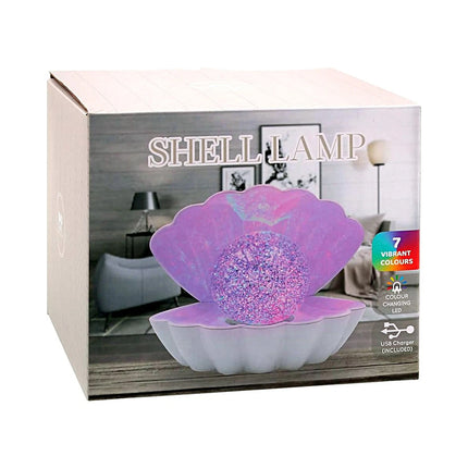 7 Colour Changing LED Clam Shell Mood Light White Glitter Table Lamp