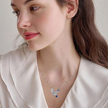 European-Style Flying Eagle Pendant Necklace – Blue Accent Silver-Plated Jewelry Chain