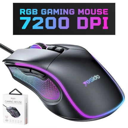 Wired RGB Gaming Mouse, 7200 DPI Optical Sensor, 6 Programmable Buttons, for PC & Laptop