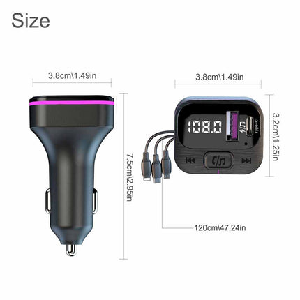 Car Bluetooth FM Radio Transmitter Adapter USB IOS Type C Fast Charger HandsFree