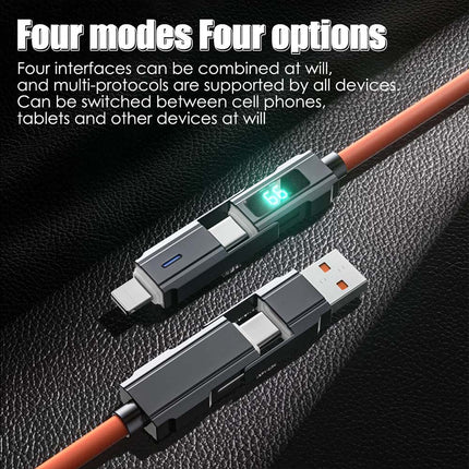 4-in-1 Digital Display USB Type-C PD 100W Fast Charging Cable for iPhone & Android