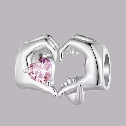 Family Love Hands Heart Charm For European Bracelets S925 Sterling Silver