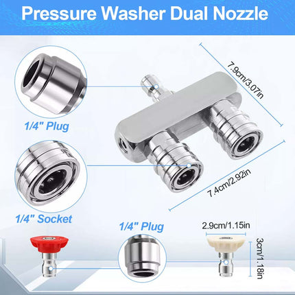 Dual Angle Pressure Washer Spray Nozzle 1/4" Quick Connect