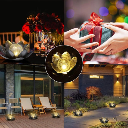 Solar Lotus Flower Light LED Damasque Silver Glass Crackle Ball Ornament 28cm