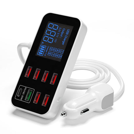 8Port Multi USB Type-C HUB Adapter Car Charger Dock Charging Station LED Display