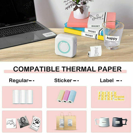 Mini Bluetooth Inkless Thermal Printer, Portable Photo & Label Maker with Paper Rolls