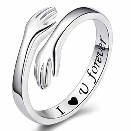 S925 Sterling Silver Love Hug Ring Band Open Finger Womens Jewelry Adjustable
