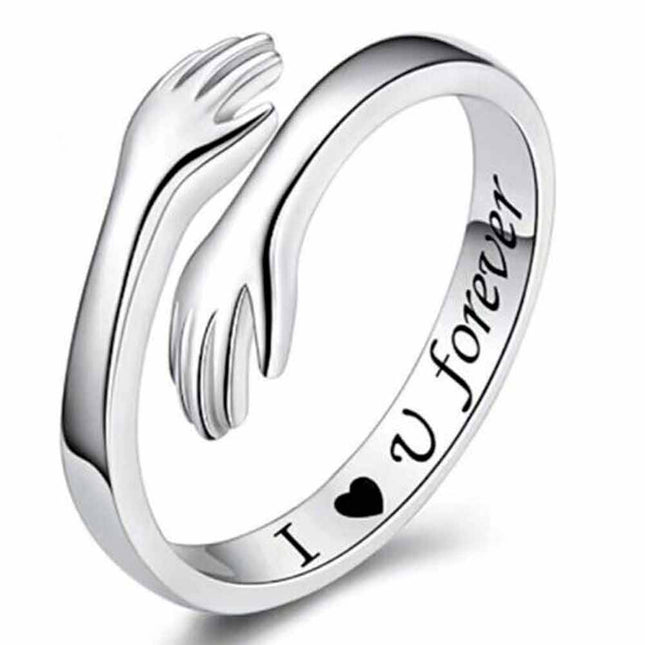 S925 Sterling Silver Love Hug Ring Band Open Finger Womens Jewelry Adjustable