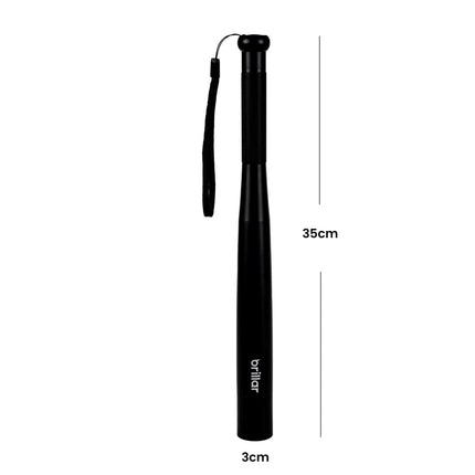 Brillar 35cm Long Aluminium Torch Flashlight - Black - Self Defence Light