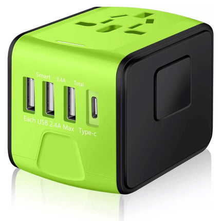 FAST 3.4A Universal Travel Adapter 3 USB &Type-C Outlet Converter Plug Power
