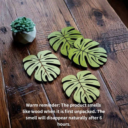 10Pcs Wooden Drink Coaster Set, Bamboo Leaf Pattern Non-Slip Heat Resistant Coffee Cup Mats